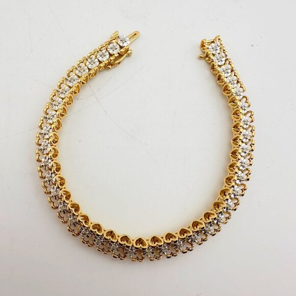 1/2 Carat Diamond Bracelet w Heart Pattern on Side 14kt Gold Overlay Sterling - Picture 10 of 13